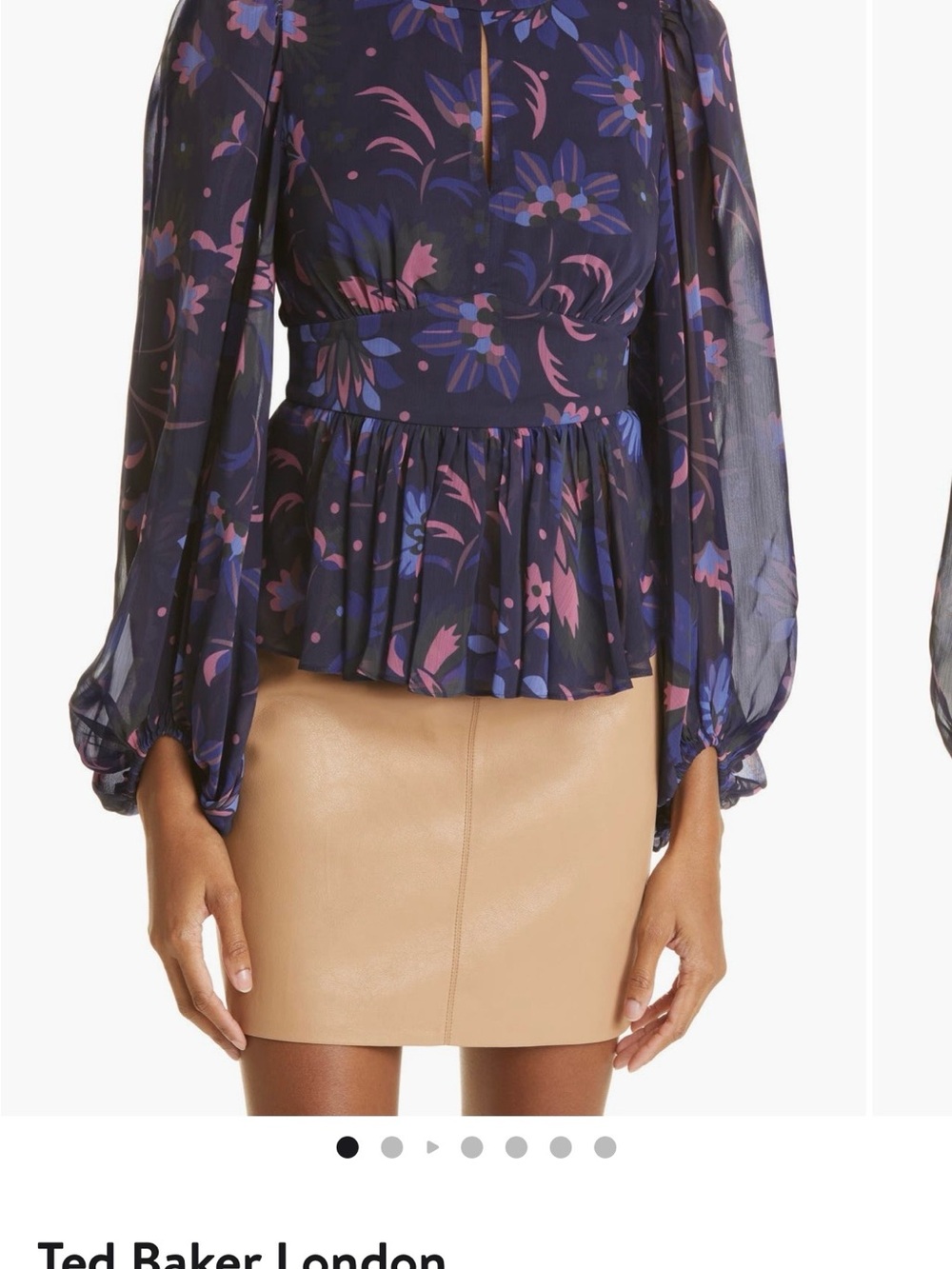 Ted Baker London Navy Floral Peplum Blouse with Pink & Purple Print